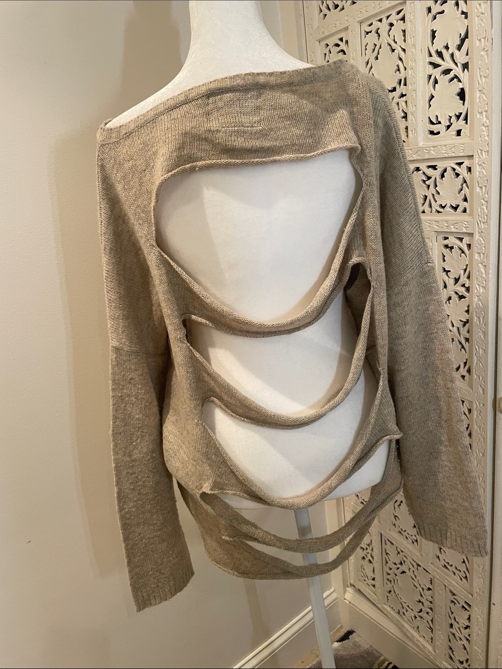Vintage Havana Taupe Open-Back Ladder Sweater